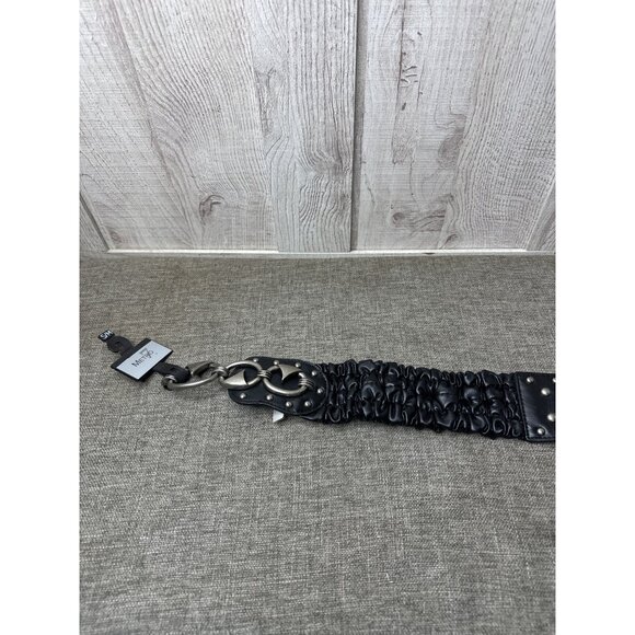 Metro 7 Womens S/M Black Stretch Belt With Silver Tone Metal Accents EMO Goth - Picture 6 of 8